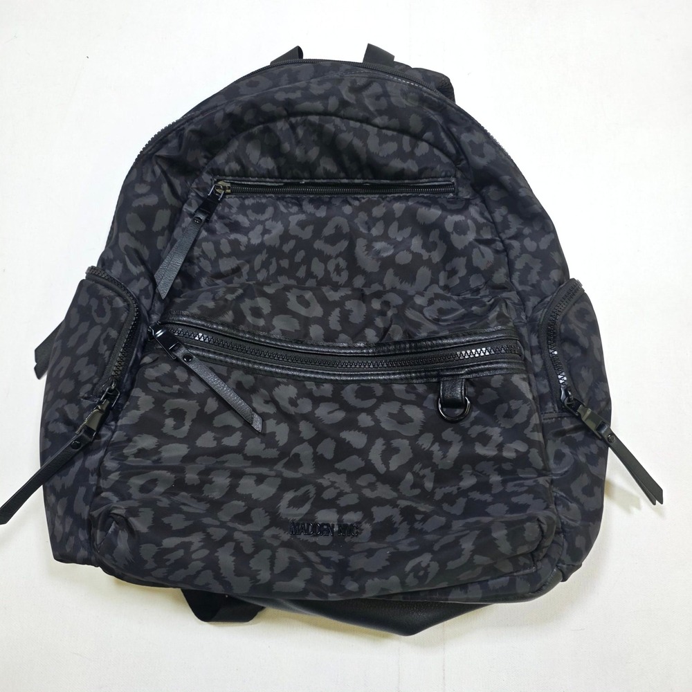Madden NYC Backpack Large Black Leopard Print Multi Pocket Laptop School Bag